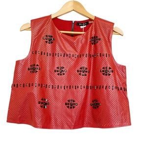 Wells Grace Faux Leather Sequin Tank Top Red Size Medium